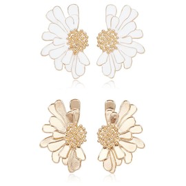 SUPERFINDINGS 2 Colors Flower Stud Earring 2 Pairs Floral Statement Stud Earrings Exaggerated Oversized Daisy Flower Earrings Colorful Petal Earring Summer Boho Earrings for Women