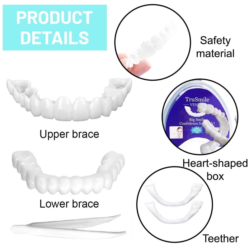 2 Pairs of Whitening Dentures, Fake Teeth, False Artificial Temporary