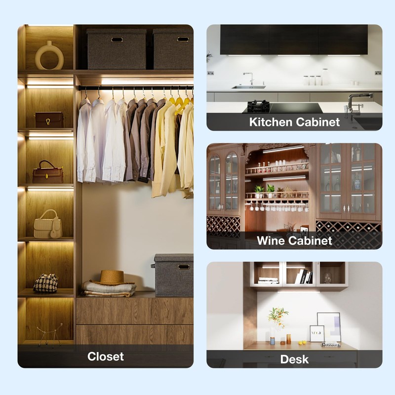 Under Cabinet Lights Remote Control,2 Pack Magnetic Dimmable Closet Lights,USB