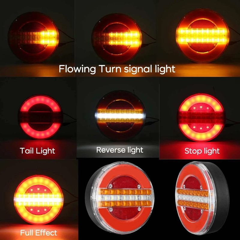 LED Round Trailer Tail Light 1200LM Stop Brake Turn Reverse