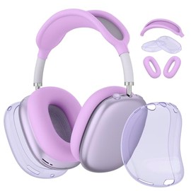 IEOVIEE Funda Protectora para AirPods MAX, Fundas Transparentes de TPU Suave Antiarañazos para Almohadillas/Corona - Accesorios Protectores Antisudor Transparentes, Morado Claro