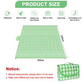 AYBUY Picnic Blanket,Extra Large Tartan Picnic Mat With Carrying Handle Foldable and Portable 200CM X 200CM,Picnic Camping Blanket for Camping, Park, Garden, Beach, Outdoor,Green and White Grid