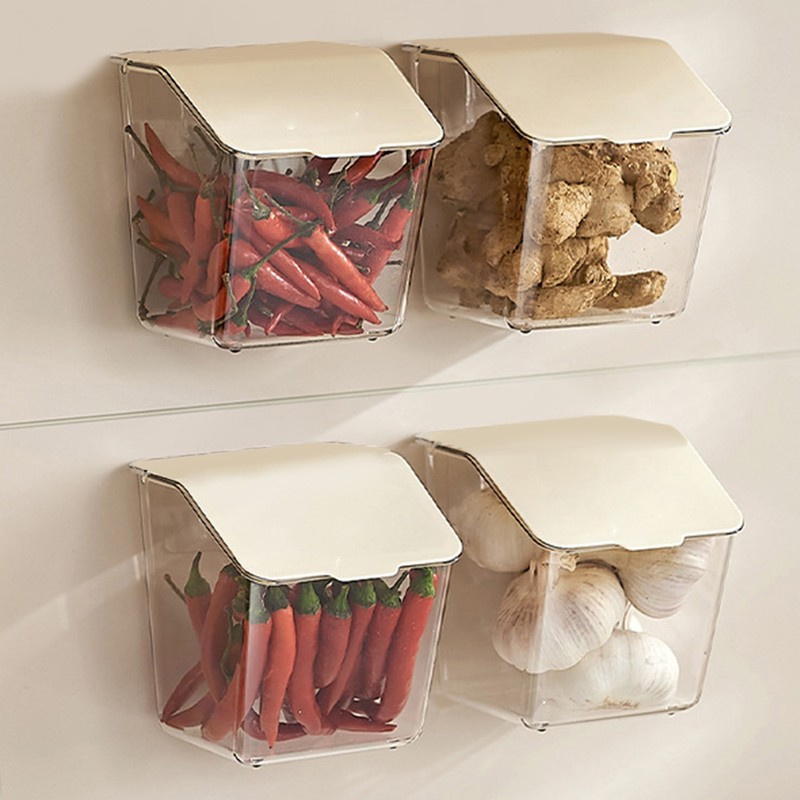 4PCS Kitchen Storage Box Wall Mount Plastic Food Container with