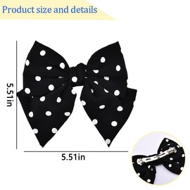 Polka Dots Ribbon Hair Bows Clips for Women Black Satin French Spotted Bows Clip Accessories Girl White Dots Bow Barrettes French Style Bow Clip Polka Dots Hair Decoration for Birthday Party