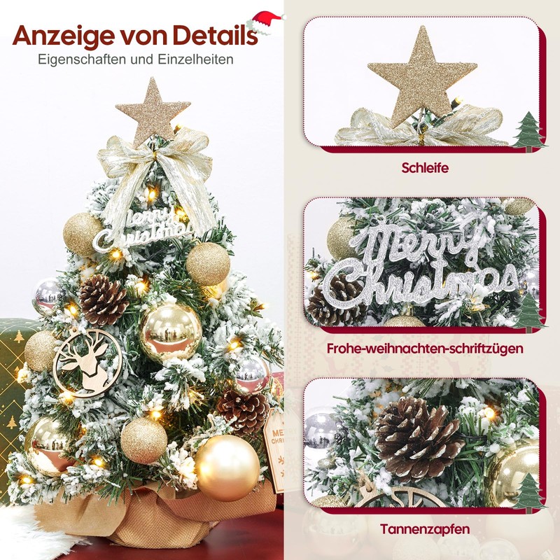 Dewur Mini Christmas Tree Small with Lighting LED Table Artificially