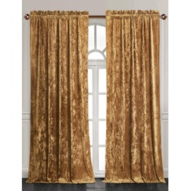 Chezmoi Collection Lux Caramel Gold Crushed Velvet Curtains 2 Panel Set - 96 inches Long Room Darkening Luxury Distressed Velvet Rod Pocket Window Drapes for Living Room Bedroom 50" W x 96" L