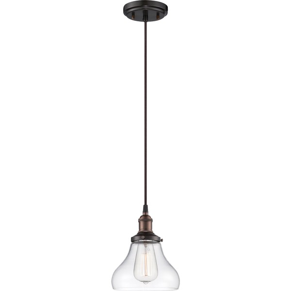 Nuvo Lighting 60/5503 Vintage Incandescent One Light Pendant Curved Clear Glass Rustic Bronze