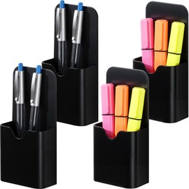 BEYGORM 4 Pack Magnetic Pen Holder for Whiteboard, Upgraded with a 1.5mm Thick Backing to Hold Dry Erase Markers. Ideal for Classroom, Office, Refrigerator, and Locker (Black)