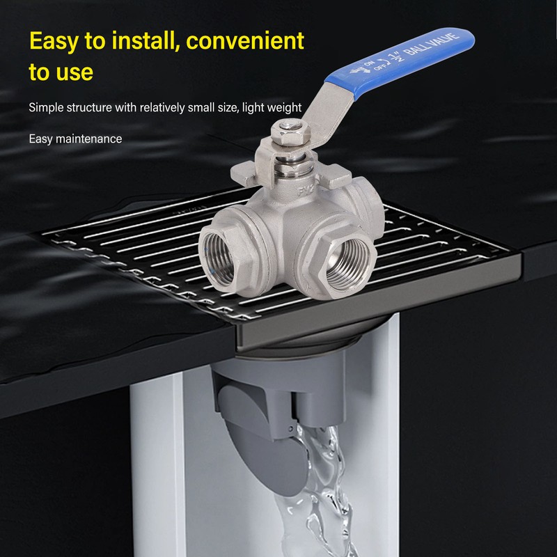 3 Way Ball Valve 1/2in DN15 304 Stainless Steel Female