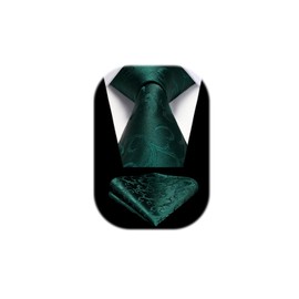 HISDERN Men's Tie Wedding Paisley Ties Handkerchief Flowers Elegant Classic Tie & Pocket Square Set, N-Green-2