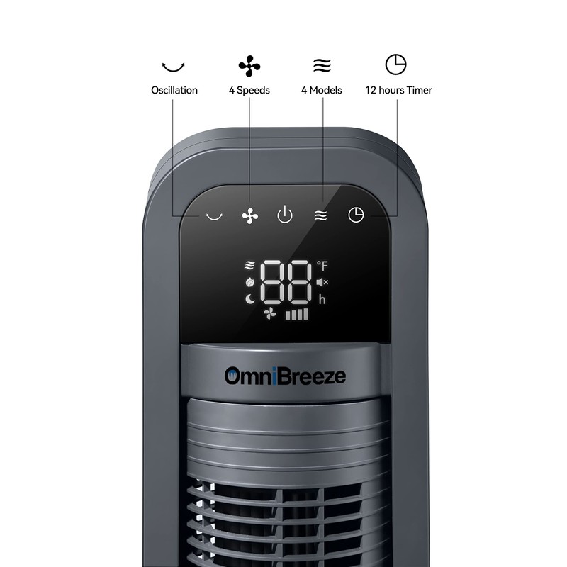 OmniBreeze Digital Electric Tower Fan, Inner Oscillation with Remote Control,