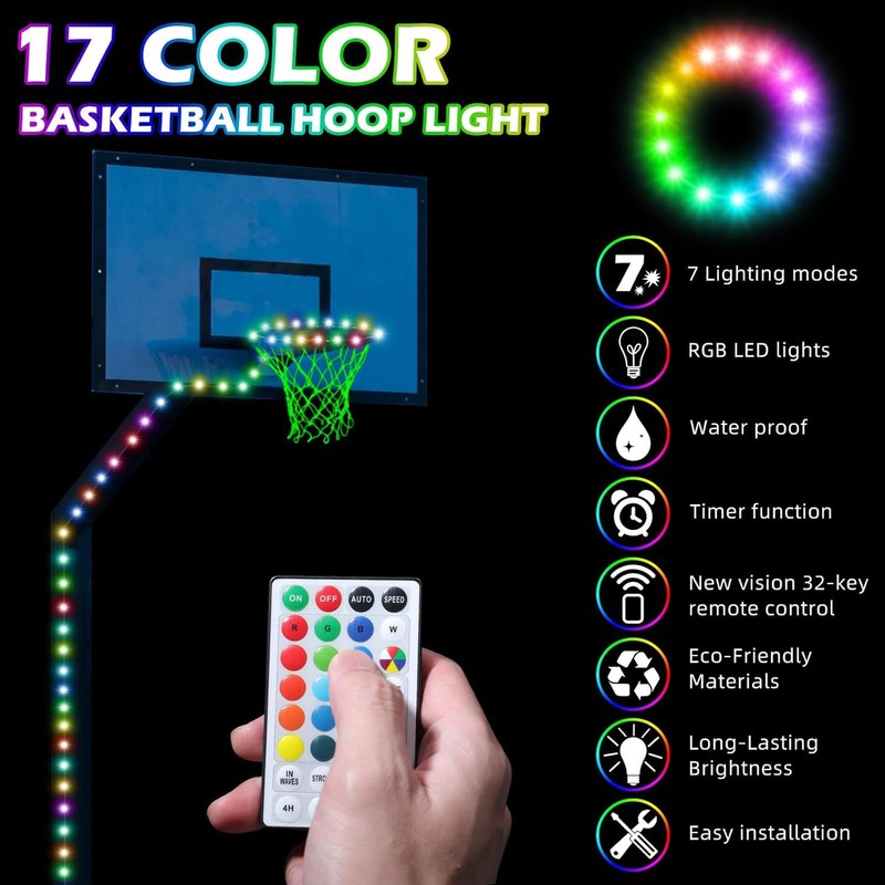 W WHEEL UP Basketball Hoop Lights Waterproof Remote Control Basketball