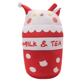Cekalue Christmas Boba Plush Bubble Tea Plushies Pillow, Cartoon Cute Milk Cat Plush Cup Boba Stuffed Animal Gift for Kids