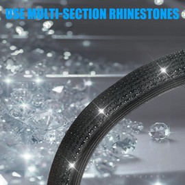 Resilient Diamond Steering Wheel Cover Bling Rhinestones, Comfortable Leather, 15 Inch Universal Fit - Durable Wheel Protector with Sparkly Finish for Women and Men(Black)