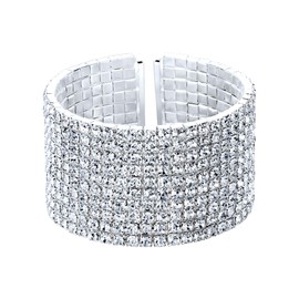 Clearine Women's Wedding Bridal Disco Ball Inspired Crystal Open Stretch Bracelet Clear Silver-Tone