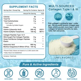 NATURE TARGET Marine Collagen Peptides Powder - Type I & III Collagen with Probiotics, Vitamin C & Hyaluronic Acid for Skin, Hair, Nails, Wild-Caught Fish & Grass-Fed Bovine, 35 Servings