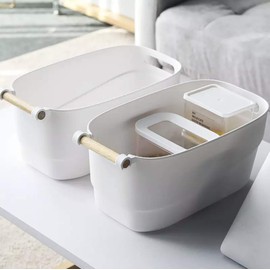 Bathroom storage baskets, Organiser Storage, bathroom Tidy Toiletries Organiser, Box Container For kitchen cupboards cabinets bedroom pantry caddy - pack of 1, 5 litre white plastic