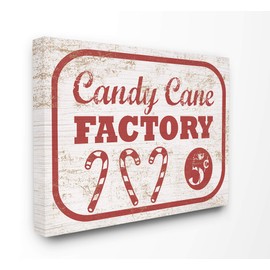 The Stupell Home Décor Collection Holiday Rustic Distressed White and Red Vintage Sign Candy Cane Factory Stretched Canvas Wall Art, 24 x 30, Multi-Color