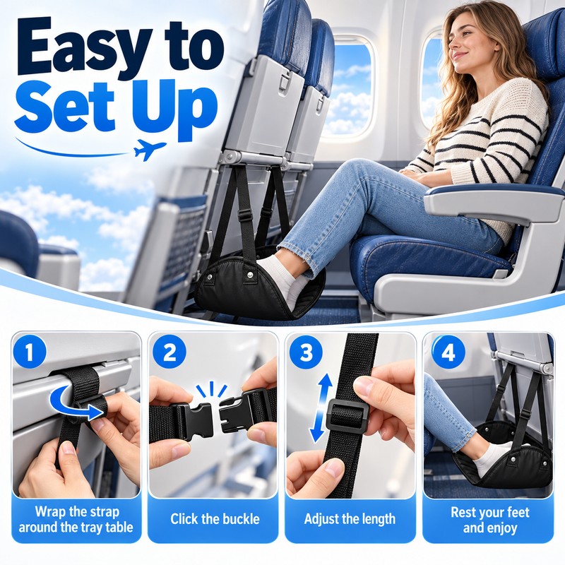 Airplane Footrest Hammock with Adjustable Strap, Portable Padded Travel Foot