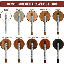 DEWEL Wood Filler Sticks, 10 counts Furniture Crayons for Scratches, Touch Up Wax Sticks, Upgrade Furniture Repair Wax Crayons Kit for Scratches, Holes, Floor, Table