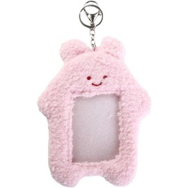 Zhuluck Pink Cute Plush Photocard Holder with Keychain, Cartoon Bear Rabbit Cat Photo Sleeve Cartoon Plush Photo Sleeve Protective Case Photo Albums, Cute Photocard Holder, Frames Accessories