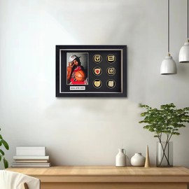 Championship Ring Display Case,6 Baseball Ring Holder,Ring Display case,Ring Display,Ring Case,Ring Holder Display,with 4X6 Photo Frame,,12.6x9.2 Solid Wood Frame Shadow Box, Glass Door. Black.