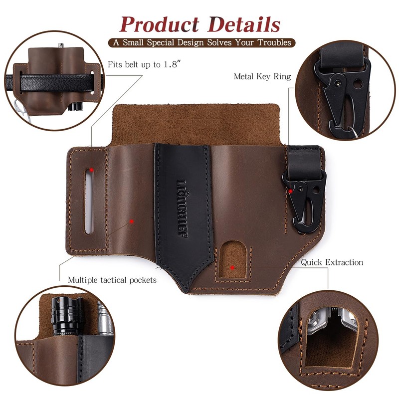 LIONCHIEF Genuine Leather Multitool Sheath for Belt, EDC Pocket Organizer