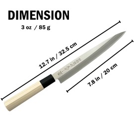 KAKUSEE Seki Tsubazo Sashimi Knife 7.8-inch Blade and Japanese Painting Cloth Set, Japanese Chef Knife for Fish, Stainless Steel Blade & Genuine Wooden Handle