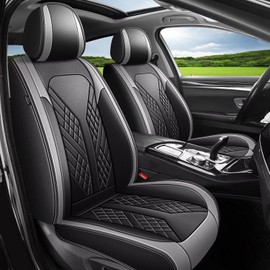 JIAMAOXIN Front Seat Covers Fit for 2016-2025 Honda Civic Sport,LX,EX,EX-L,Touring,Hybrid,EX-T,LX-P,Sport Touring: Waterproof Faux Leather Car Seat Cover Compatible with Airbag(2PCS Front, Black&Gray)