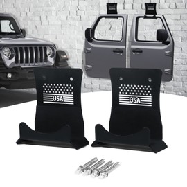 HYEMEI Wall Mount Door Hangers, Removable Storage Door Holder Bracket Compatible with 1956-2024 Jeep Wrangler CJ YJ TJ JK JKU JL JLU LJ JT, 2 Pack, Black