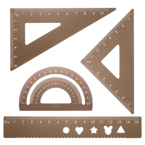 HARFINGTON 4pcs Triangular Ruler Set 15mm Aluminum Ruler Geometric Protractor