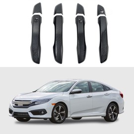 Door Handle Cover Trim Compatible With 10th Gen Honda Civic Sedan Hatchback Coupe Type R 2016 2017 2018 2019 2020 2021 Exterior Door Handles with smart Entry keyhole Carbon Fiber style Car Decoration