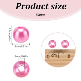 SOFPLATE 500Pcs 8mm Pink Pearl Beads Acrylic Pearls Round Loose Bead with Hole Craft Spacers Ball Findings for Jewellery Making Supplies DIY Necklaces Bracelets Earrings Rings Vase Filler Decor