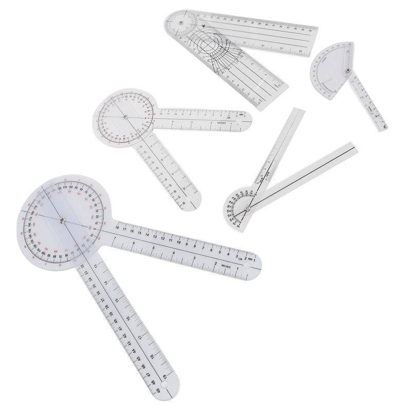 5Pcs Medical Goniometer Transparent Plastic Multifunction Joint Goniometer Set Kit
