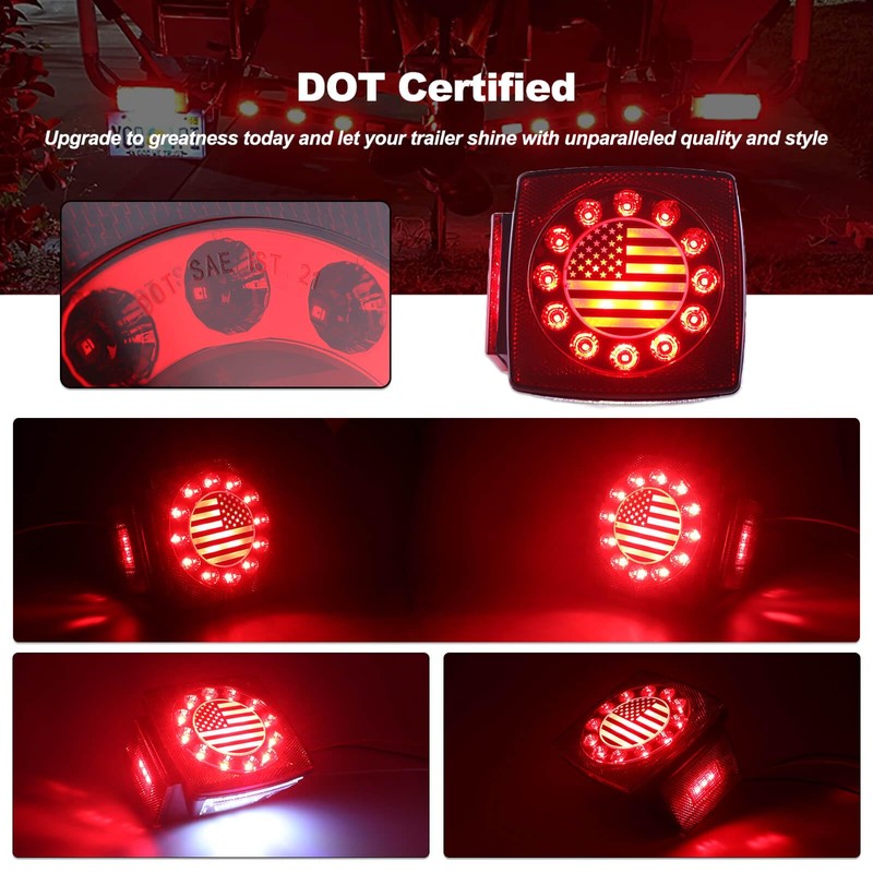 XtraGlow Submersible Square LED Trailer Tail Light Kit American Flag