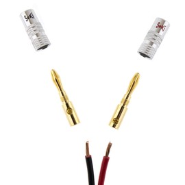 SeKi 10x Banana Plugs 24 K Gold-Plated for Speaker Cables up to 6 mm² with Colour Coding (Red & Black) for Connecting the Cable to HiFi Systems, Amplifiers, AV Receivers, Amplifiers, Stereo Systems