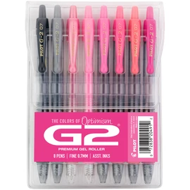 Pilot G2 Premium Gel Roller Pens, Fine Point Gel Pens, Boost Pink Pack, The Colors of Optimism, 8-Pack Pouch, 0.7 mm, Assorted - Ideal for School, Journaling, & Office Writing