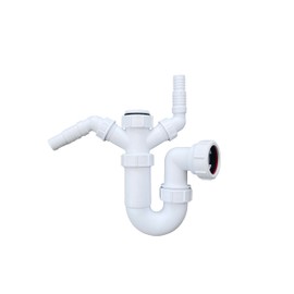 Premium Sink Swivel P Trap with Twin 135 Degree Nozzles 40mm (1.1/4"), Complete with 75mm Water Seal, Compliant with BS EN 247-1:2002 Standard