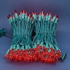 Red Christmas Lights, 200 Lights 66 ft Green Wires, Pack of 2 Strands 100 Count UL Listed Holiday String Light (Red)