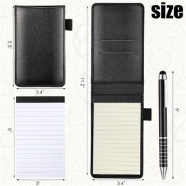10pcs Mini Black Pocket Notepad Holder Set, Small Notebook Holder with Lined Sheets, Metal Pen and 3 x 5 Inch Memo Book Refills, Lined Paper Per Note Pad