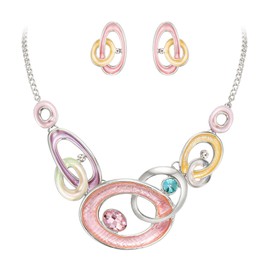 EVER FAITH Enamel Fashion Jewellery Set Sparkling Oval Circles Rhinestone Pendant Collar Necklace Earrings Set Statement Jewellery for Women Wedding Party Blue Silver Tone, Enamel Crystal