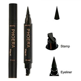 PHOERA 2 in 1 Wing Cat Eye Liner + Stamp Winged Long Lasting Liquid Eye Liner Waterproof & Smudge proof Makeup Black Eyeliner Pen Winged Eyeliner Pencil - AQUAPURITY (THIN STAMP)