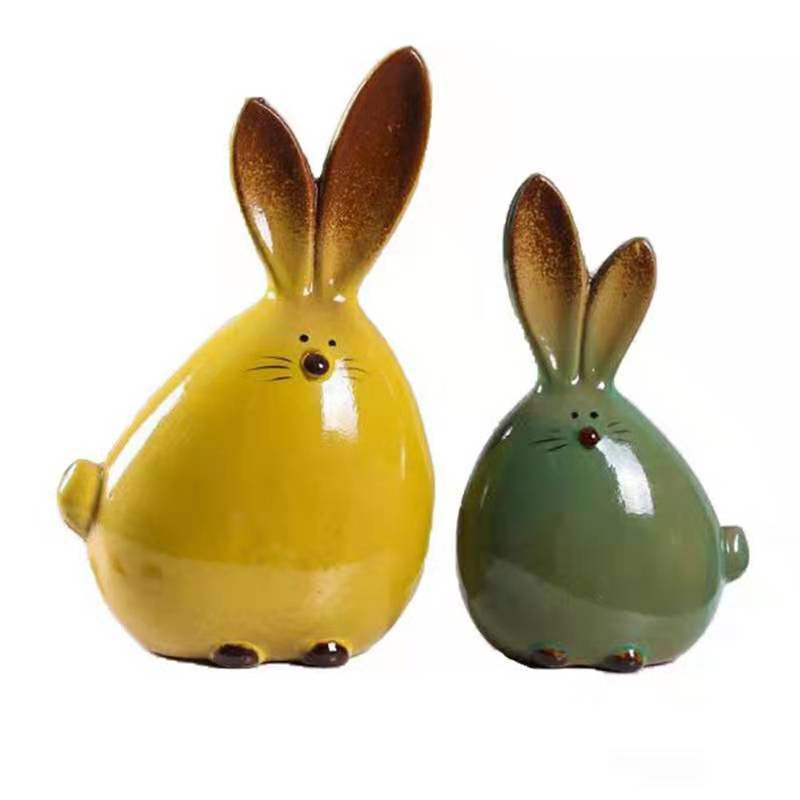 Ceramic Rabbit Figurines Easter Long Ear Bunny Ornament Desktop Animal