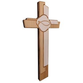 Kaltner Präsente Geschenkidee - 24 cm Wandkreuz Echtes Holz Kreuz Fichte Kruzifix mit Fisch Symbol für die Wand modern gefertigt im Grödner Tal Südtirol