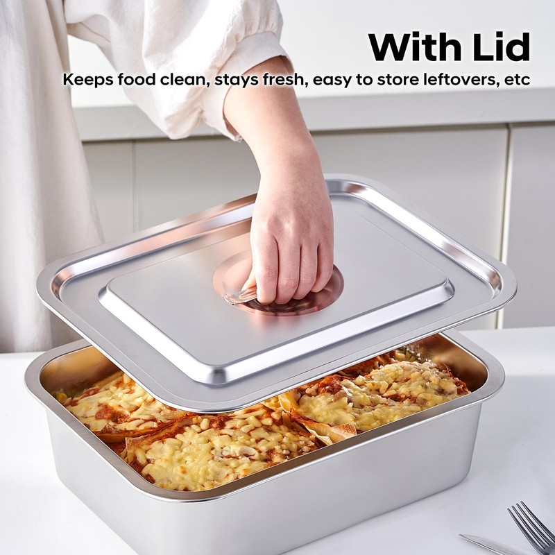 4-Piece 4 Inch Extra Deep Lasagna Pan with Lid, 11x14.2-Inch