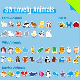 50 PCS Animal Magnets, Adorable Magnetic Animal -Wild Animal, Farm Animal & Marine Animal-Thick Refrigerator Magnets Cute Educational Learning Toys for Kids 3+