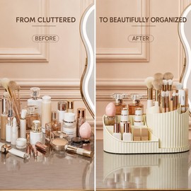 360° Rotating Makeup Organizer with Brush Holder, Acrylic Vanity Cosmetic Storage for Skincare, Perfume and Lotions