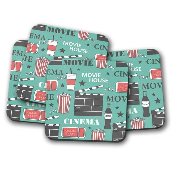 4 Set - Movie Cinema Drinks Coaster - Films Popcorn