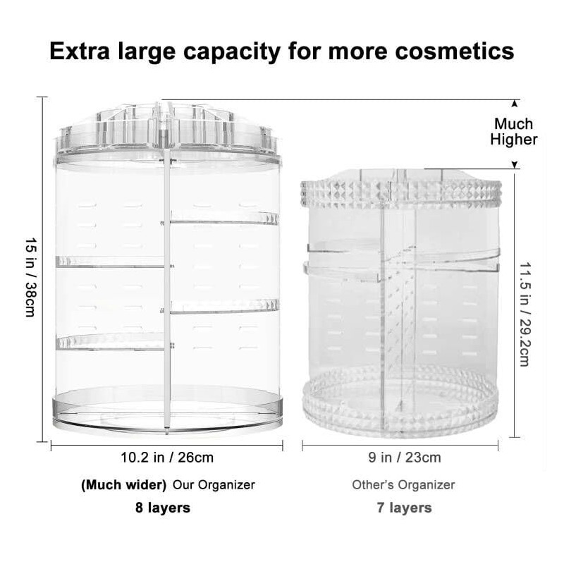 AMEITECH Makeup Organizer, 360 Degree Rotating Adjustable Cosmetic Storage Display