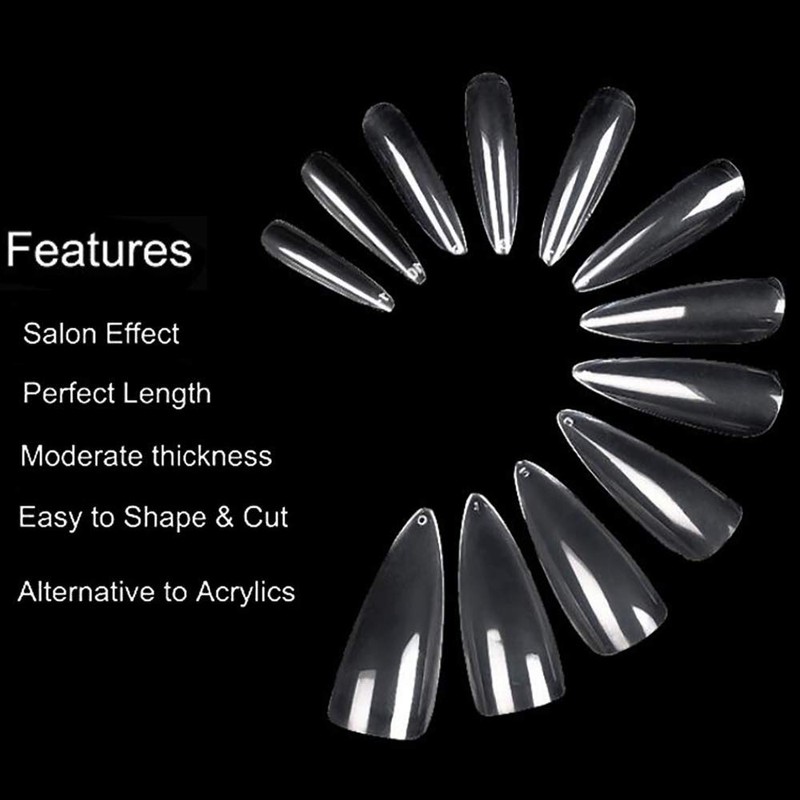 Mwoot 600 Pieces French False Nail Tips, Long Stiletto Sharp